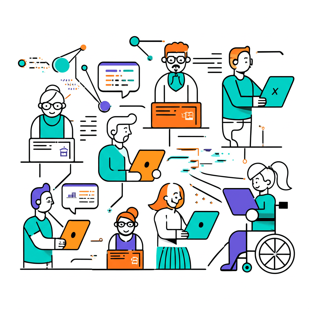 Diverse community members connected through technology