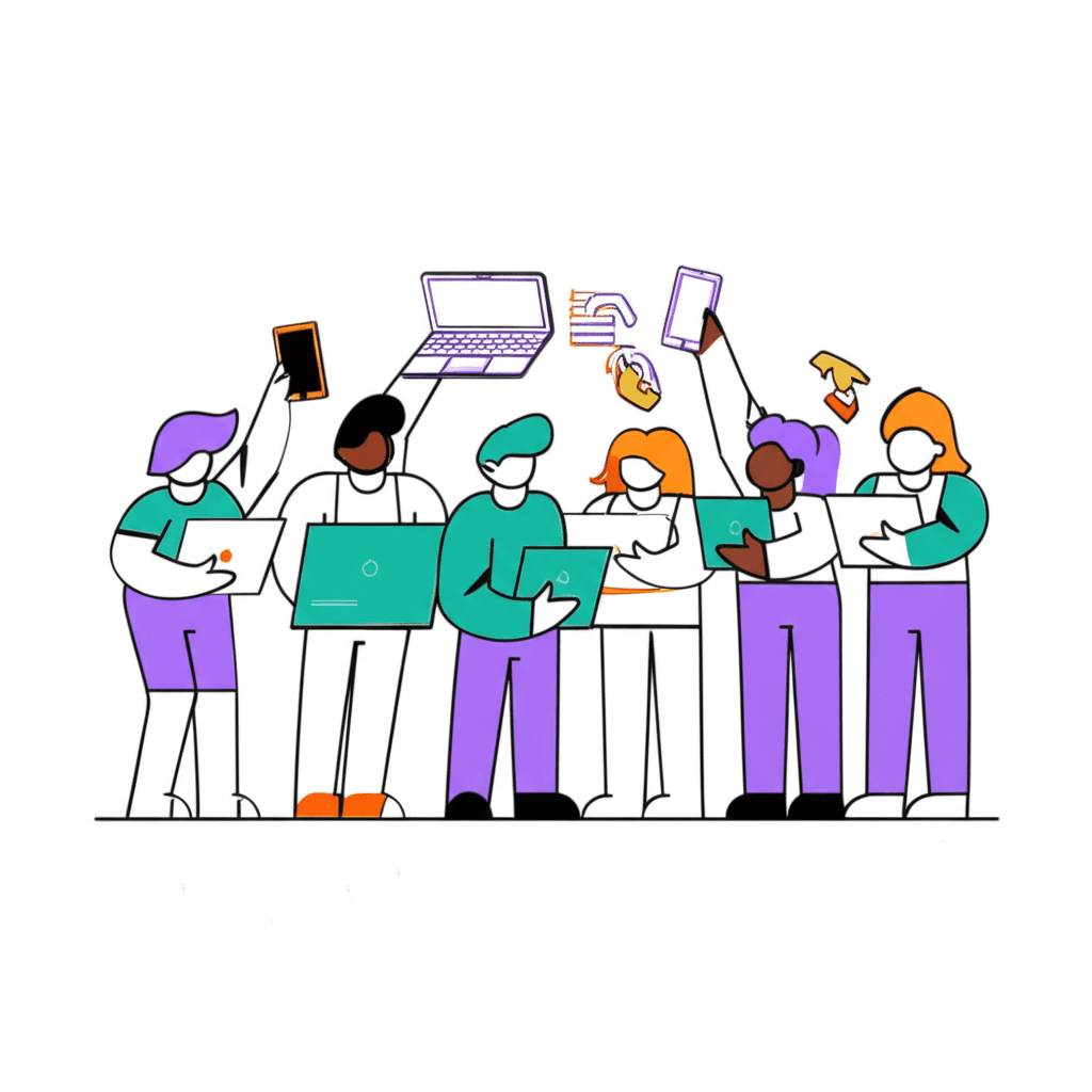 Diverse community members donating technology